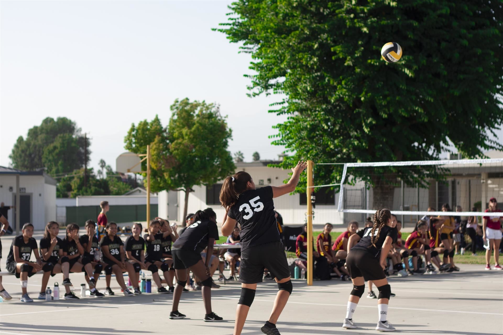 Volleyball flying over net